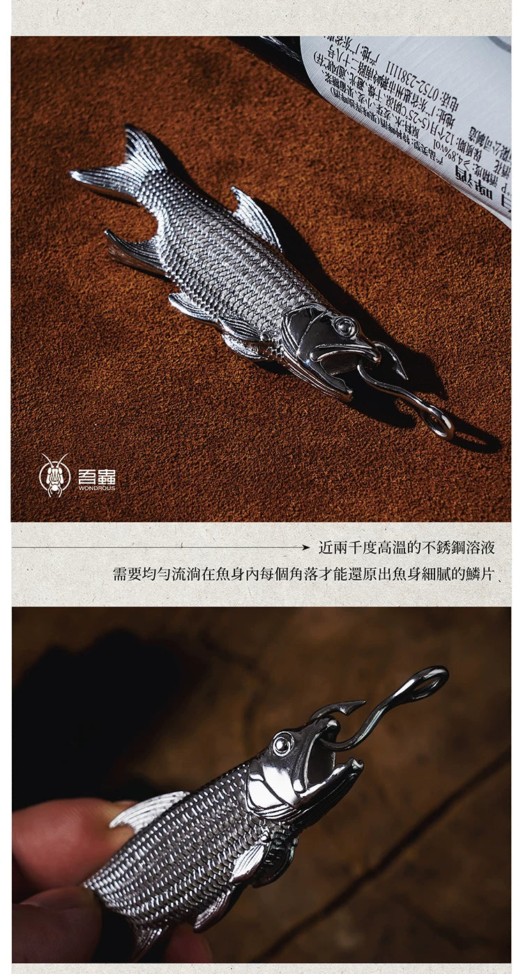 Stainless steel casting and sculpted fish details
